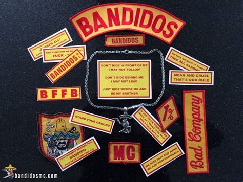 Bandidos mc bad company patch meaning - Mar 1, 2011 · The 1% patch is also used to instill fear and respect from the general public and other motorcyclists. Other clubs wore (and still wear) upside down AMA patches. *Another practice was to cut their one piece club patches into three or more pieces as a form of protest, which evolved into the current form of three piece colors worn by many MCs today. 